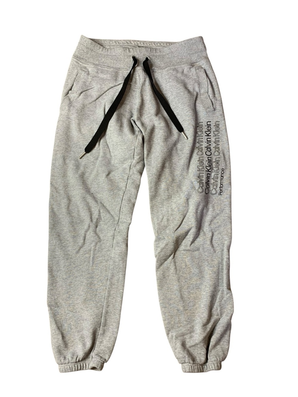 Calvin Klein Performance Grey Fleece Joggers Vertical Logo Sweatpants Small S
